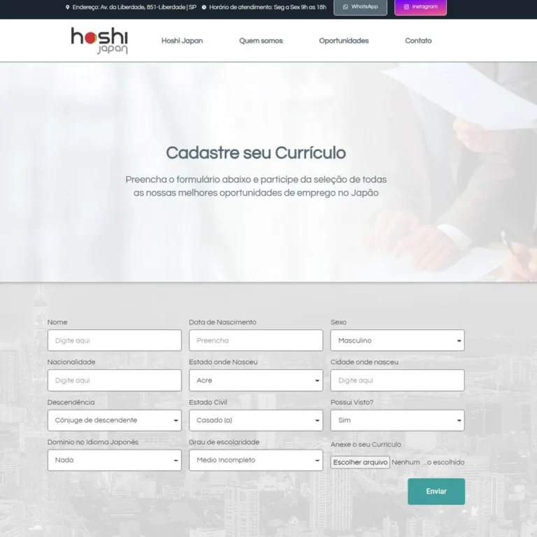 Criação de site Hoshi Japan
